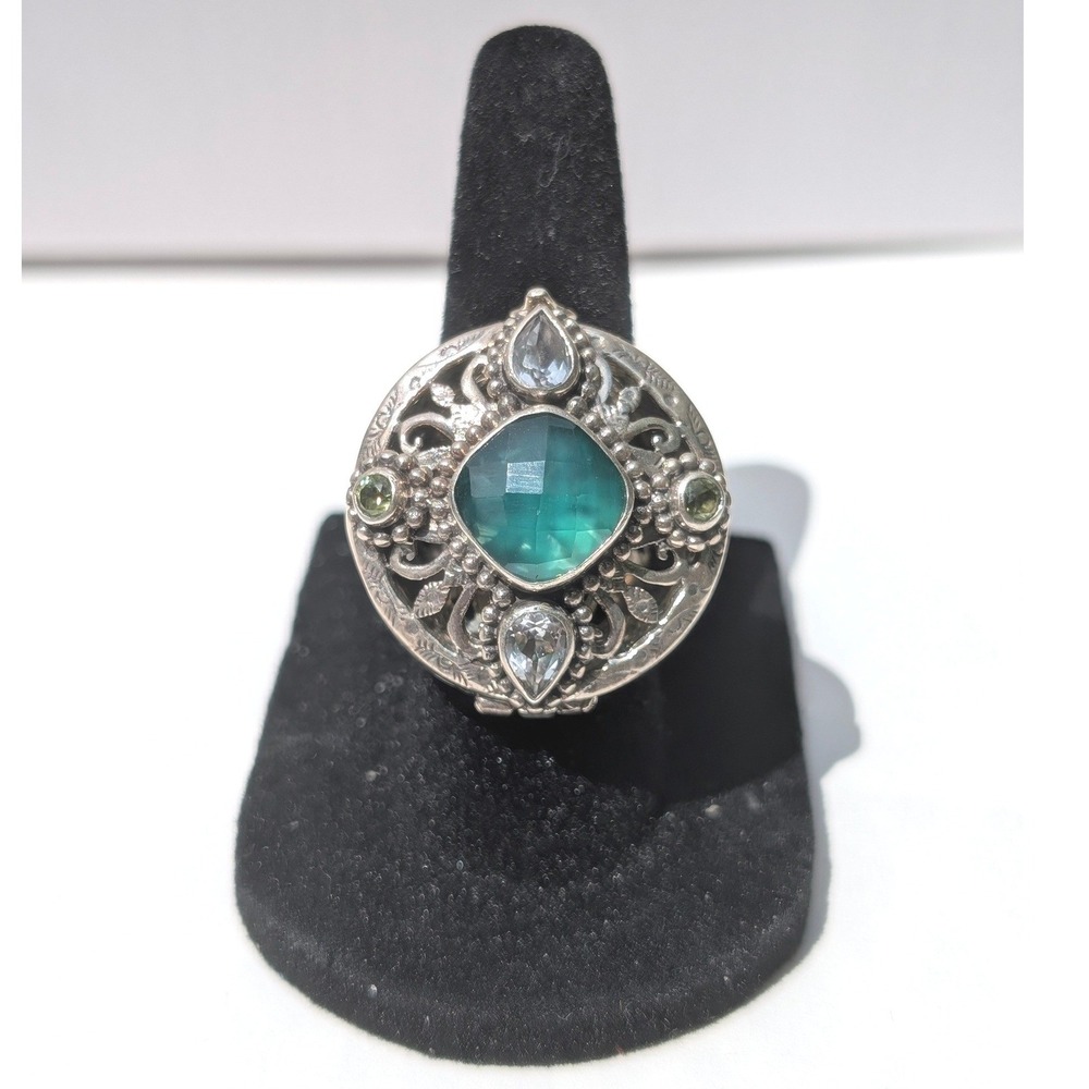 Sarda Sterling Silver 925 Green Chalcedony Poison Locket Ring‎ Size 6 Balinese